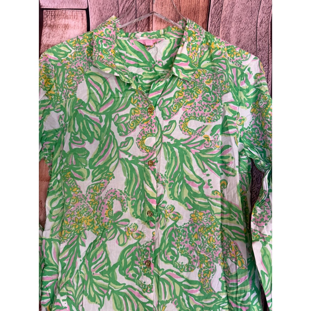 Lilly Pulitzer Jupiter Island Tunic Cover Up Tropical Resortwear Green Pink XL - Picture 3 of 9